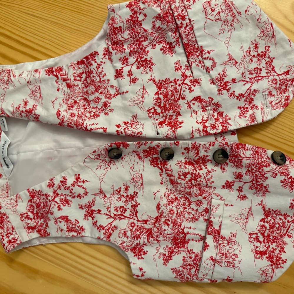Janie and Jack Red and White Floral Vest